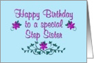 Happy Birthday Step Sister Purple Flowers card