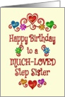 Happy Birthday Step Sister Hearts and Flowers card