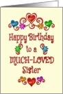 Happy Birthday Sister Hearts and Flowers card
