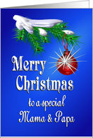 Merry Christmas Mama & Papa Shiny Red Ornament card