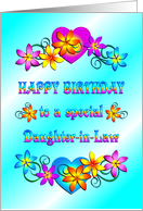 Happy Birthday Daughter-in-Law Flowers and Hearts card