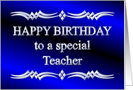 Happy Birthday Teacher Blue and Silver card