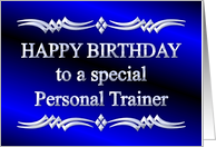 Happy Birthday Personal Trainer Blue and Silver card