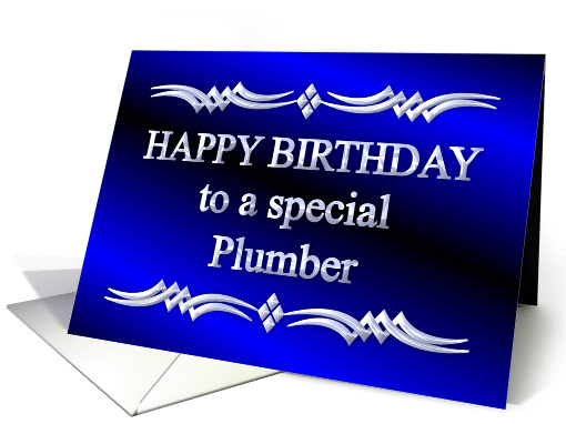 Happy Birthday Plumber Blue and Silver card (1149338)