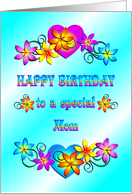 Happy Birthday Mom Flowers and Hearts card