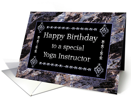 Happy Birthday Yoga Instructor Marble Black and Silver card (1208884)