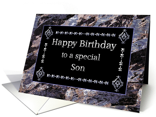 Happy Birthday Son Marble Black and Silver card (1208894)