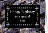 Happy Birthday Son Marble Black and Silver card
