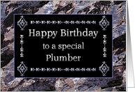 Happy Birthday Plumber Marble Black and Silver card