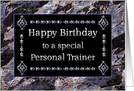 Happy Birthday Personal Trainer Marble Black and Silver card