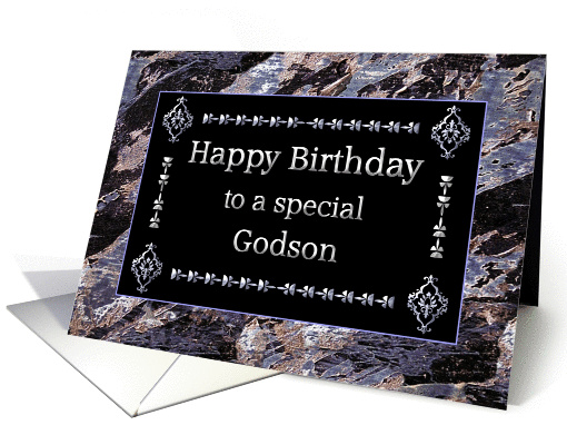 Happy Birthday Godson Marble Black and Silver card (1208966)