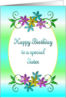Happy Birthday Sister Shiny Flowers card
