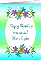 Happy Birthday Hair Stylist Shiny Flowers card