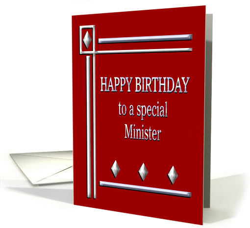 Happy Birthday Minister Red and Silver card (1363324)