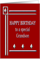 Happy Birthday Grandson Red and Silver card