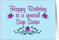 Happy Birthday Step Sister Purple Flowers card