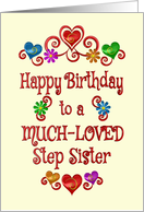 Happy Birthday Step Sister Hearts and Flowers card