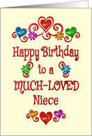 Happy Birthday Niece Hearts and Flowers card