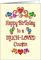 Happy Birthday Cousin Hearts and Flowers card