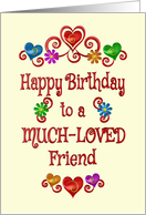 Happy Birthday Friend Hearts and Flowers card