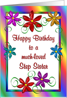 Happy Birthday Step Sister Colorful Flowers card