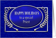 Happy Holidays Priest Blue and Silver card
