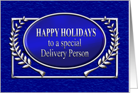 Happy Holidays Delivery Person Blue and Silver card