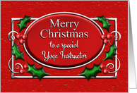 Merry Christmas Yoga Instructor Red and Silver with Holly card