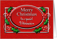 Merry Christmas Veterinarian Red and Silver with Holly card