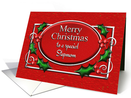 Merry Christmas Stepmom Red and Silver with Holly card (1479764)