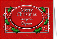 Merry Christmas Stepmom Red and Silver with Holly card