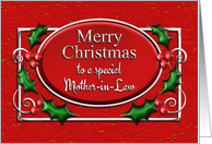 Merry Christmas Mother-in-Law Red and Silver with Holly card