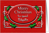 Merry Christmas Babysitter Red and Silver with Holly card