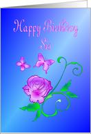 Sis Birthday Butterflies and Flower card