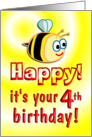 4th Birthday Bee Cute card