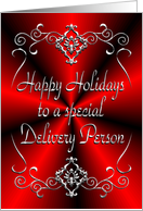 Newspaper Delivery Person Happy Holidays Red and Silver card