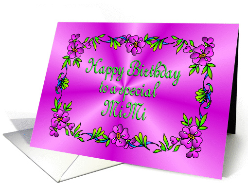 Happy Birthday MiMI Pink with Flowers card (993159)