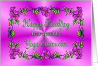 Happy Birthday Yoga Instructor Pink with Flowers card
