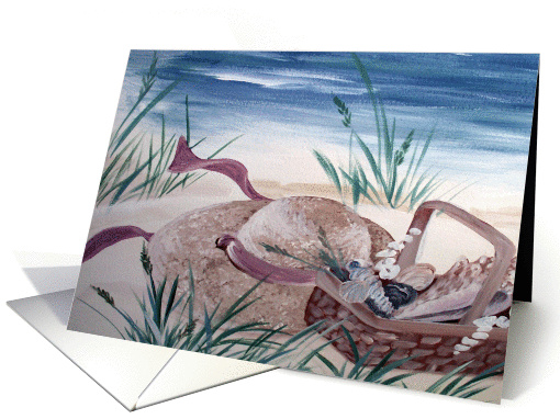 Hat with Basket of Shells Blank Notecard card (1438562)
