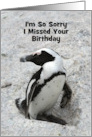 Penguin Belated Birthday, Custom Text card