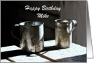 Happy Birthday Vintage Tin Cups, Custom Text card