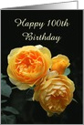 100th birthday, Yellow English Roses, Custom Text card