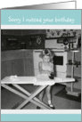 Belated Birthday 1950s Girl Ironing in Kitchen Humor Vintage card