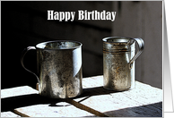 Happy Birthday Vintage Tin Cups, blank card