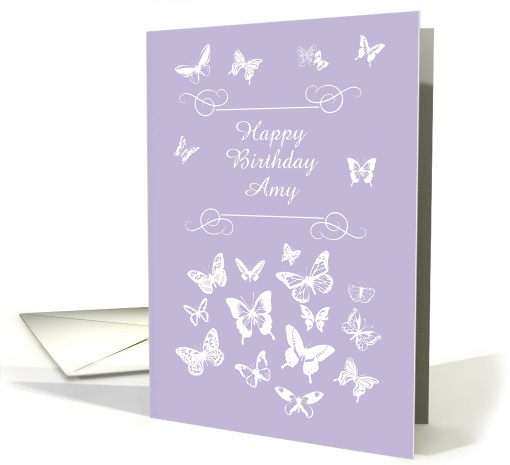 Amy Lavender Butterflies Happy Birthday Custom Text card (1226322)