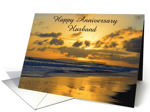 Husband Happy Anniversary Hawaii Beach Sunset, Custom Text card