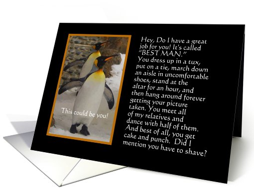 Will you be my Best Man Penguin Humor card (633964)