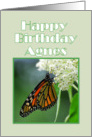 Happy Birthday, Agnes, Monarch Butterfly on White Milkweed Flower card