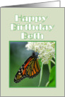 Happy Birthday, Beth, Monarch Butterfly on White Milkweed Flower card