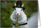 Thanksgiving White Squirrel in pilgrim costume card